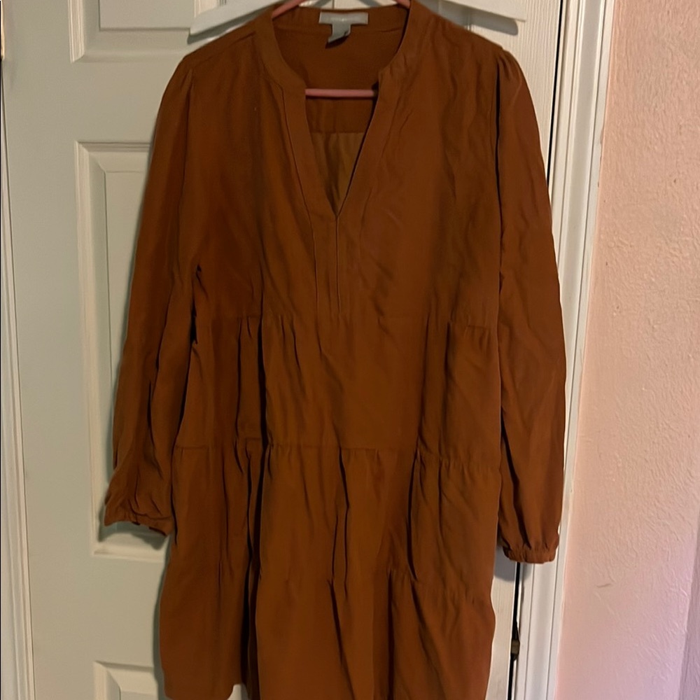 Lucky Brand Brown Tiered Sundress with Bishop Sleeves